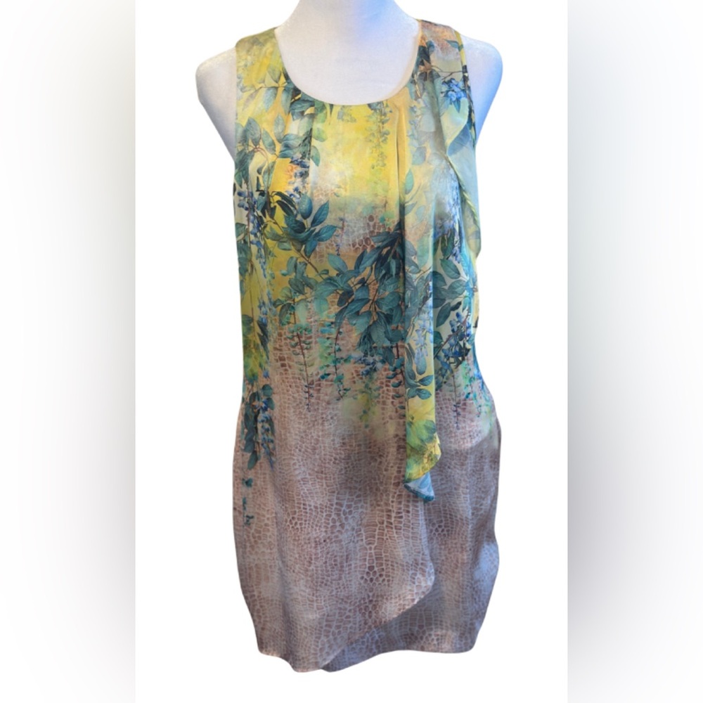 Bebe Sleeveless Floral Abstract Print Sheath Dress